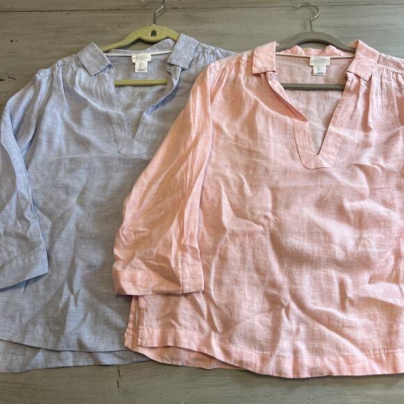 Sigrid Olsen Tops - Sigrid Olsen Pink Blue 100% Linen 3/4 Sleeve Shirt Sz L Minimalist Lagenlook
